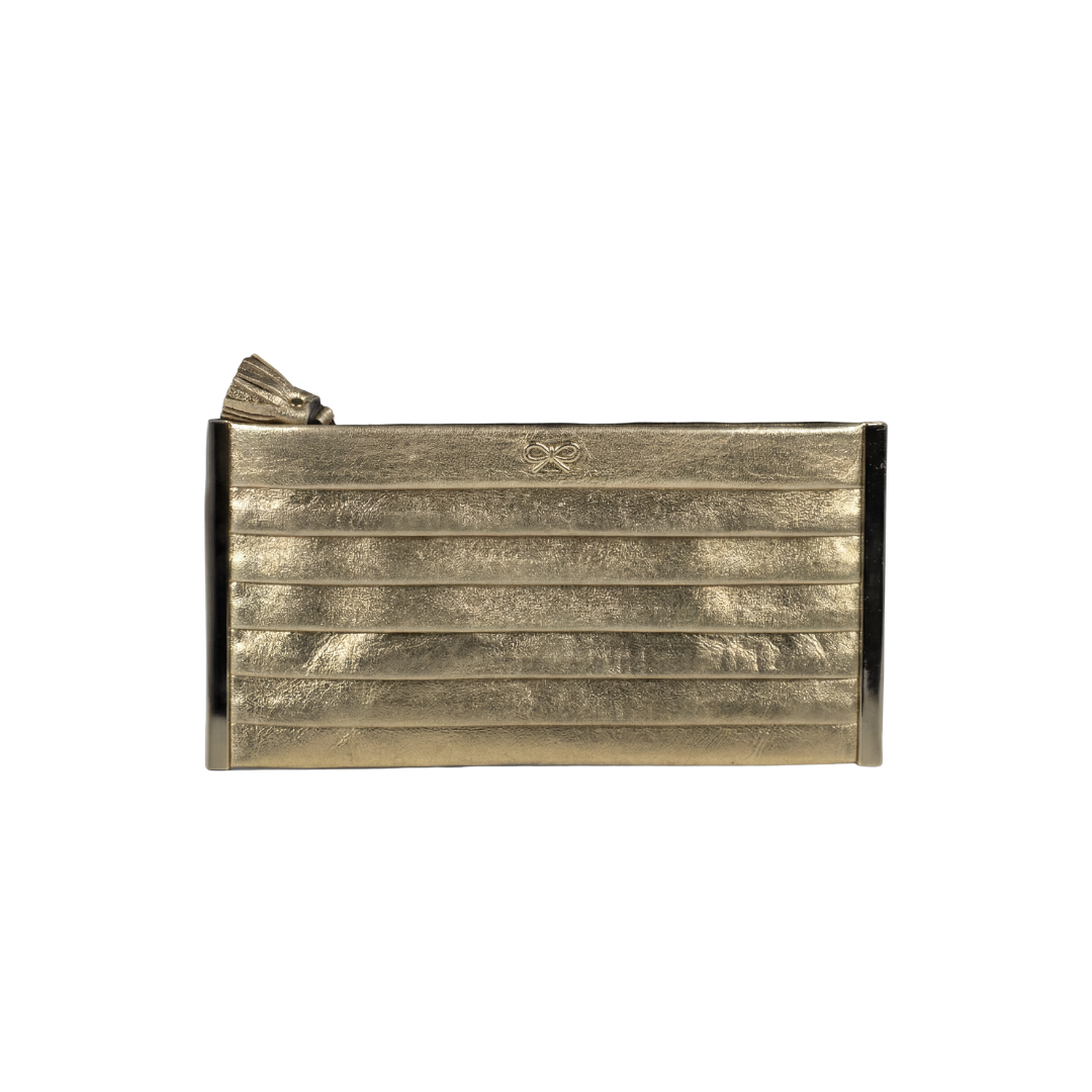 ANYA HINDMARCH Metallic Gold Pleated Clutch Bag