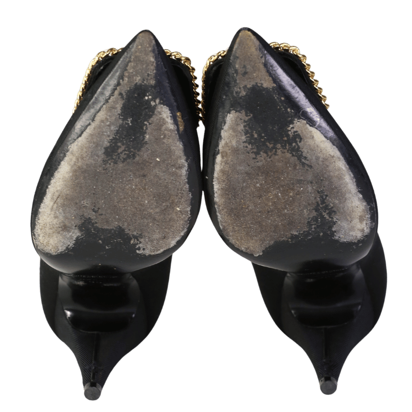 Saint Laurent Black  / Gold St Sulpice Chain-buckle Grosgrain Pumps UK 6 EU 39 👠