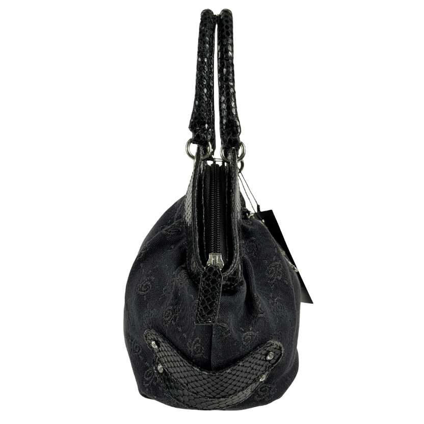 BLUMARINE Black Vintage Monogram Canvas  Leather Embellished Top Handle Bag