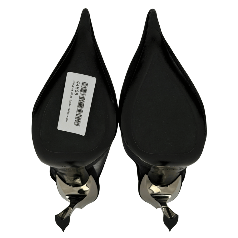 MUGLER Black 95mm Fang Mesh & Suede Sculptural Heel Mules UK 7 EU 40 👠