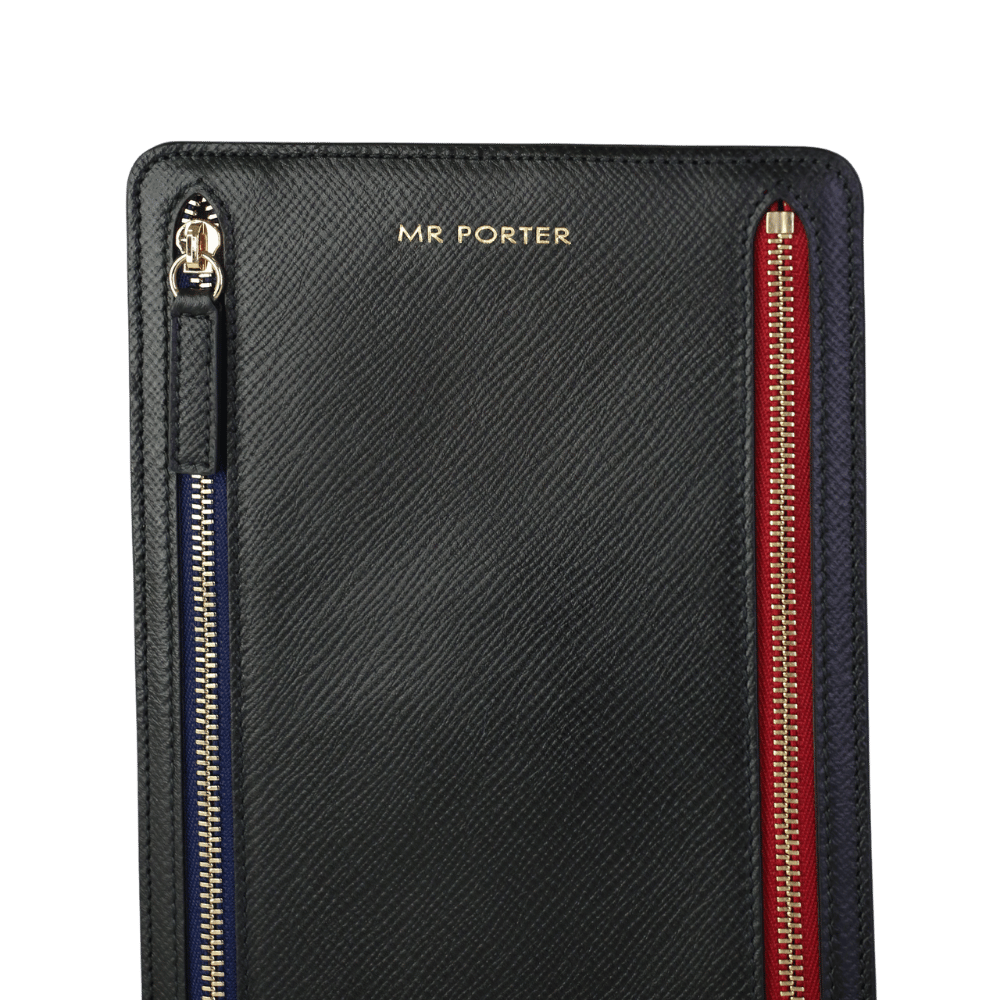 Smythson X Mr Porter Black Leather Multi-zip Travel Currency Case