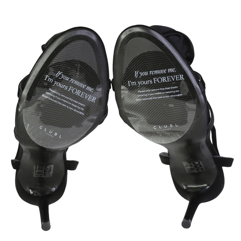 Club L Sweet Step Black Satin Strappy Heeled Sandals With Flowers UK 4 EU 37 👠