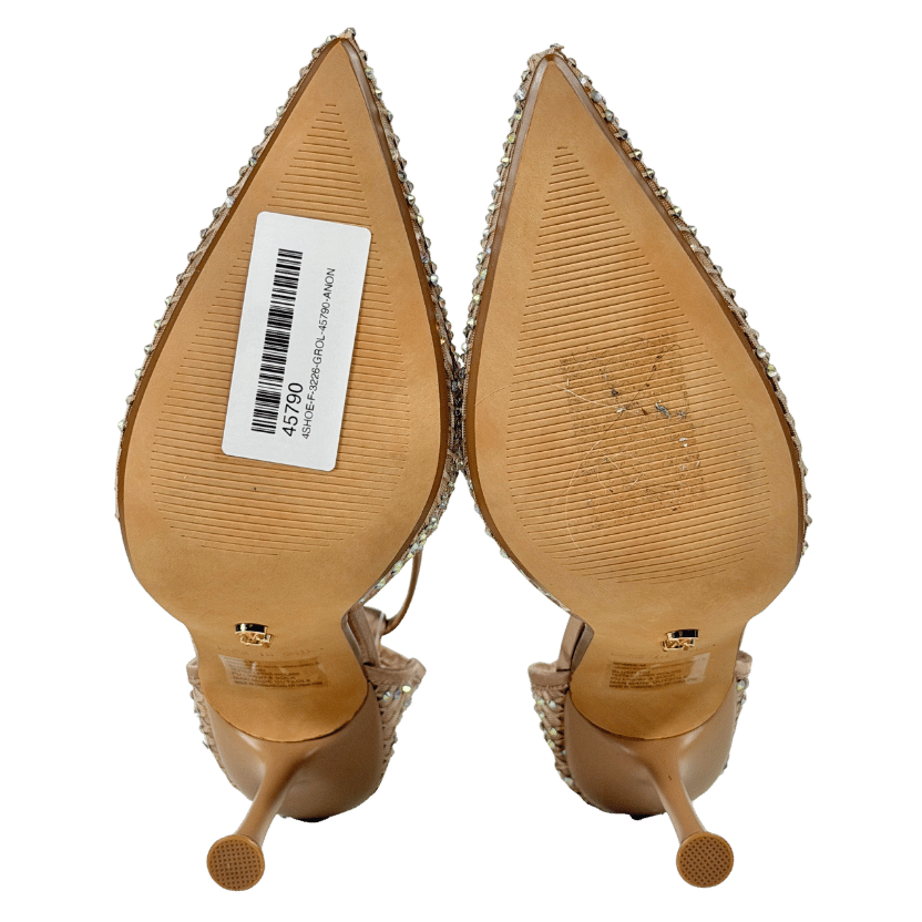 STEVE MADDEN Nude Sparx M Charm Crystal-embellished Heeled Woven Courts Us9 UK 7 EU 40