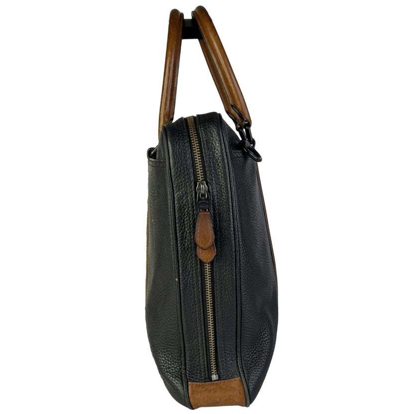 Coach Black / Tan Leather Harness Metropolitan Slim Briefcase / Laptop Bag