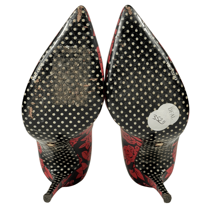 EMANUEL UNGARO Pink And Black Floral Print Pointed-toe Stiletto Shooes UK 7 EU 40