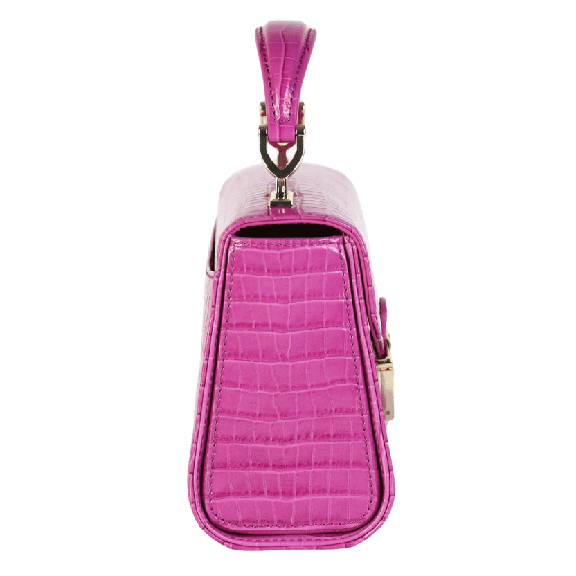 Aspinal Of London Pink Croc Embossed Mini Top Handle Mayfair Bag  with chain strap