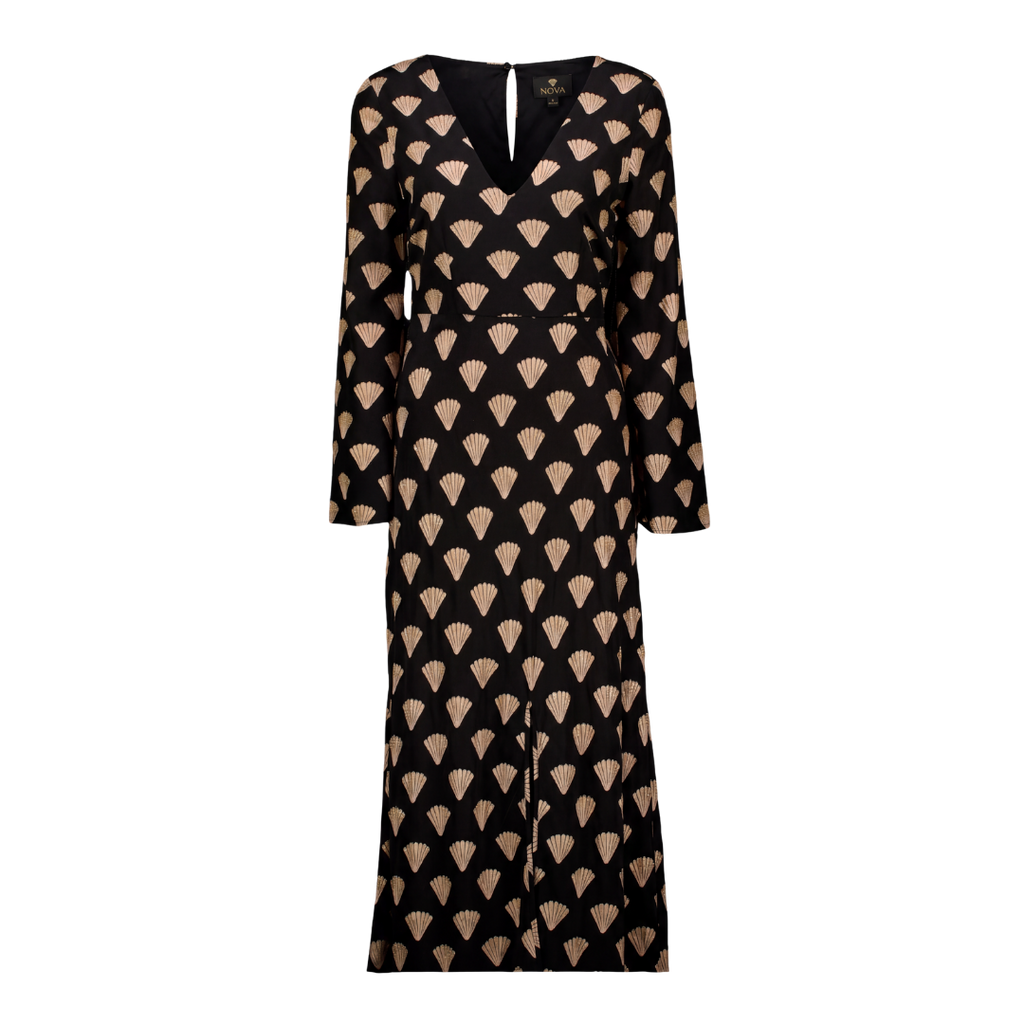 RIXO Black Nora Gold Foil Shell Dress UK S