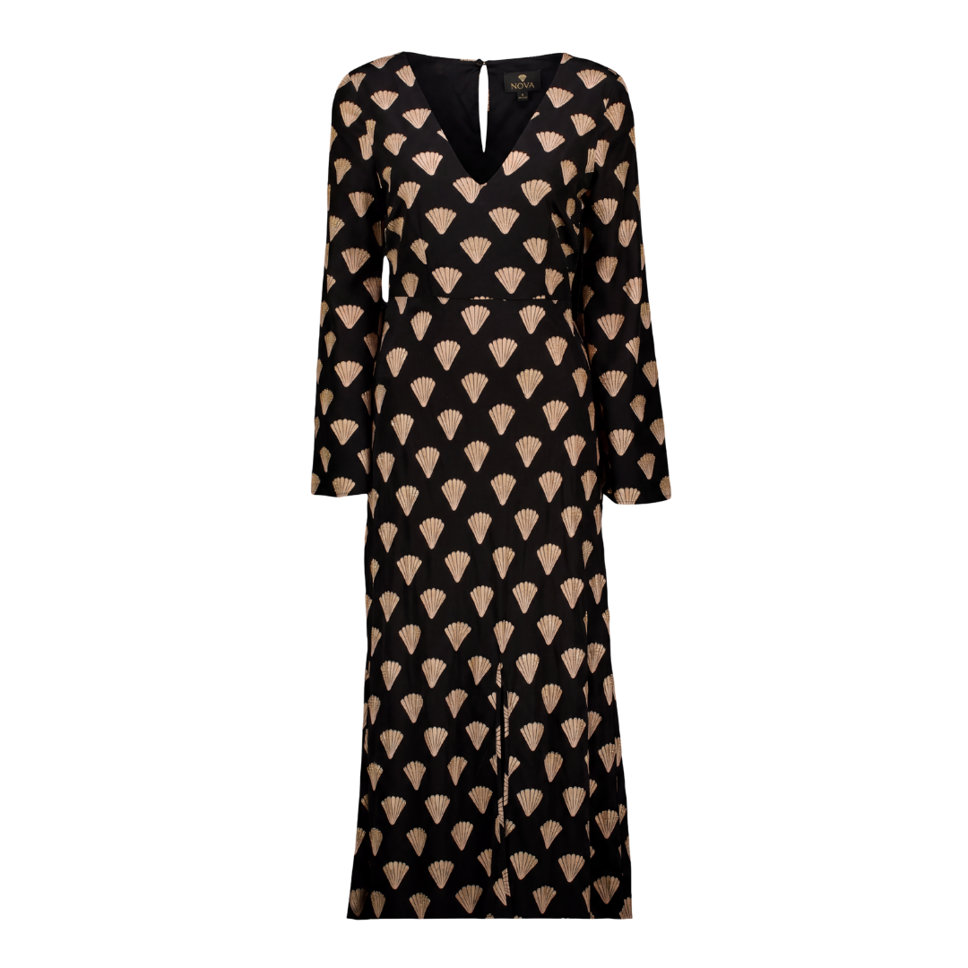 RIXO Black Nora Gold Foil Shell Dress UK S