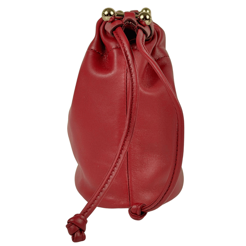 STRATHBERRY Oxblood Leather Charlotte Drawstring Pouch Bag with Shoulder Strap