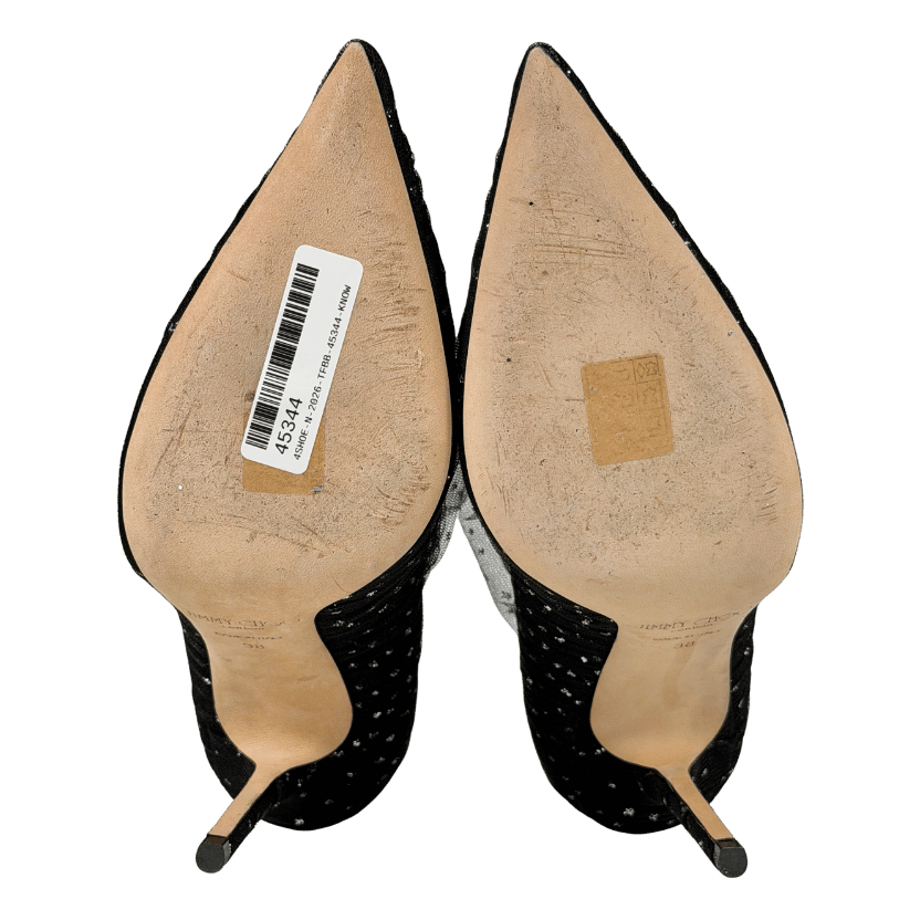 JIMMY CHOO Black Lavish 100 Glittered Tulle And Suede Pumps UK 5 EU 38 👠