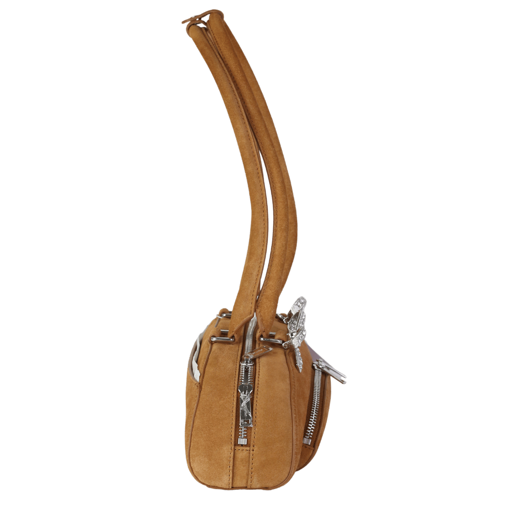 Self-Portrait Tan Brown Suede Embellished Bow-detail Suede Shoulder Bag