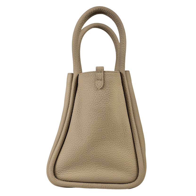 SONGMONT Taupe Beige Full Grain Leather Large Song Bucket Bag With Crossbody Strap