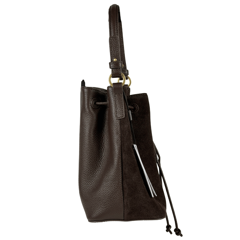REISS Esther Suede And Leather Bucket Bag In Chocolate Brown