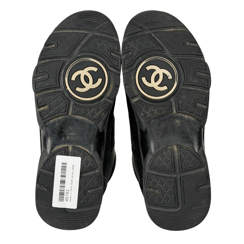 CHANEL Black Suede And Nylon CC Logo Low Top Trainers UK 5 EU 38 👠