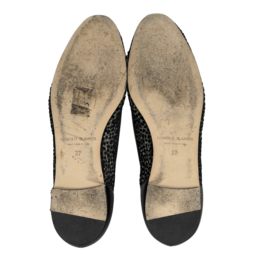 MANOLO BLAHNIK Verizzo Black Embroidered Mesh Ballet Flat Shoes UK 4 EU 37