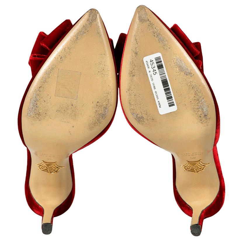 CHARLOTTE OLYMPIA Rose Red Velvet High Heel Bow Mules UK 5 EU 38 👠