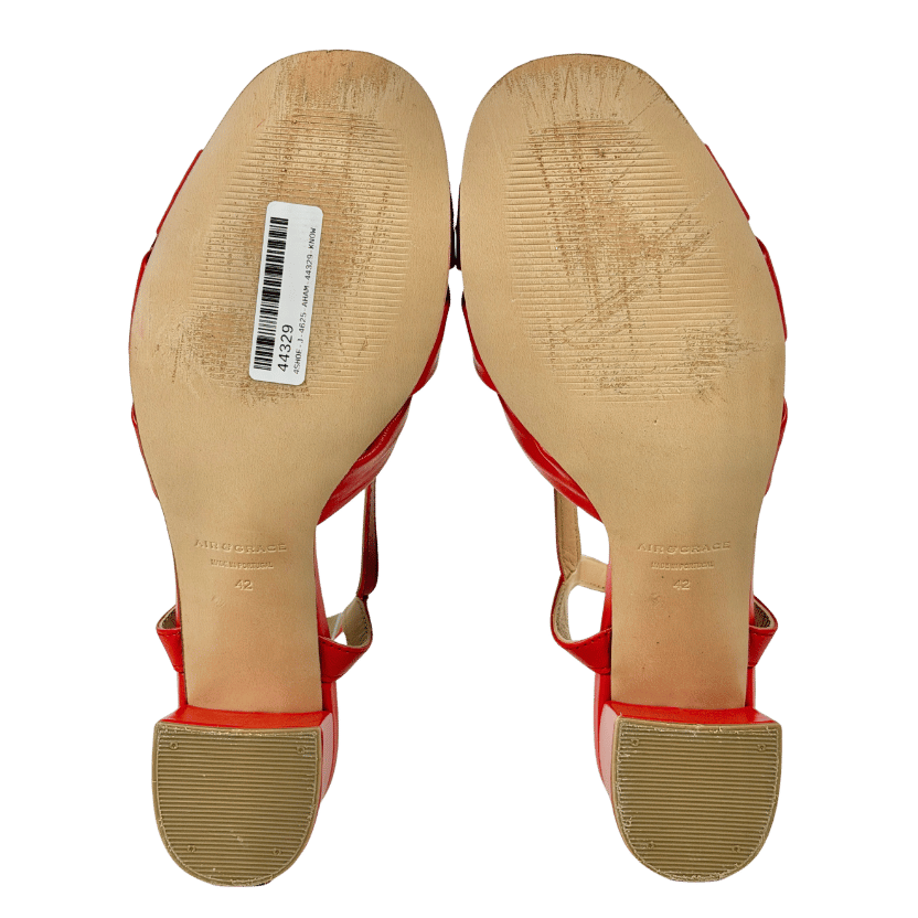 Air & Grace Flora: Red Leather & Flower Block Heel Sandals UK 9 EU 42