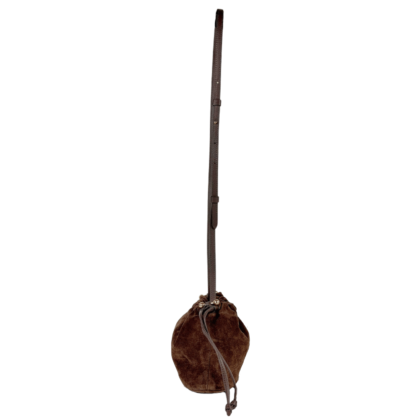 STRATHBERRY Chocolate Brown Suede Leather Charlotte Drawstring Bag