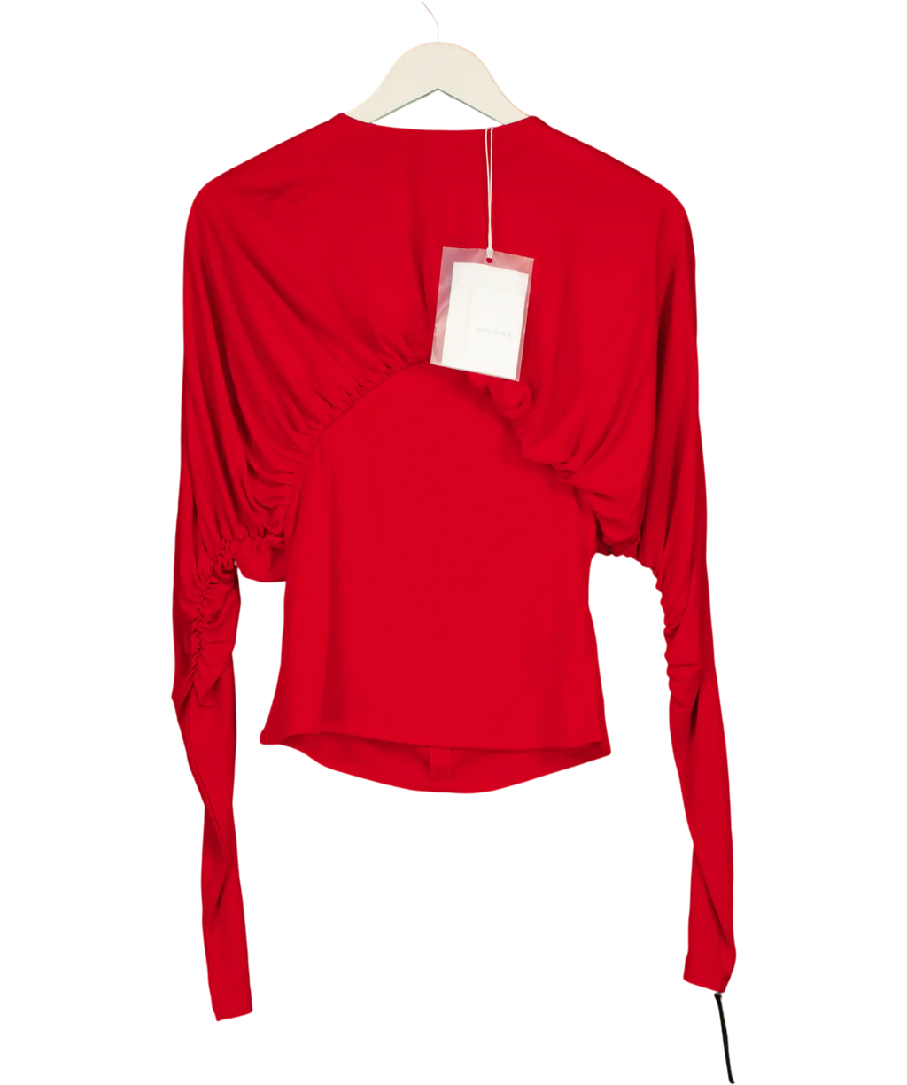 16ARLINGTON Red Anve Gathered Jersey Top UK 8