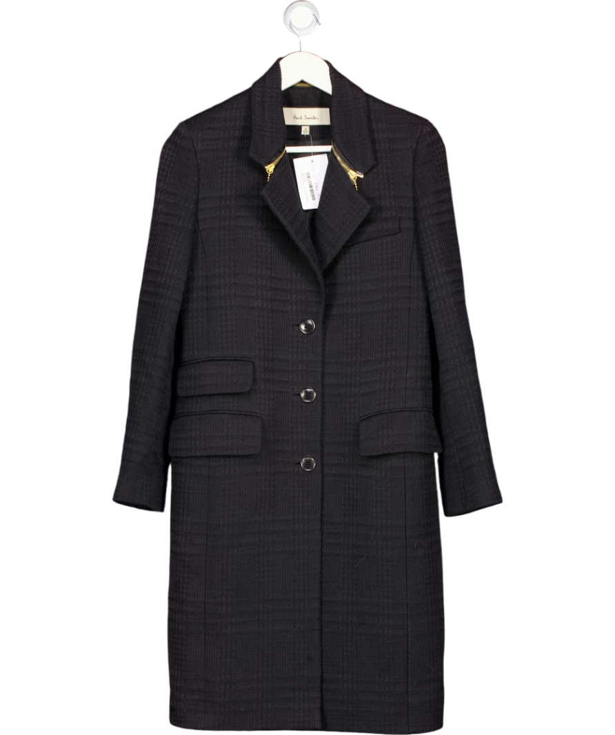 PAUL SMITH Navy / Black Virgin Wool & Cotton Blend Tweed Tailored Coat It40 UK 8