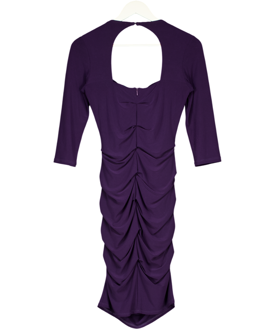 Ossie Clark Purple Square Neck Ruched Midi Dress UK 10