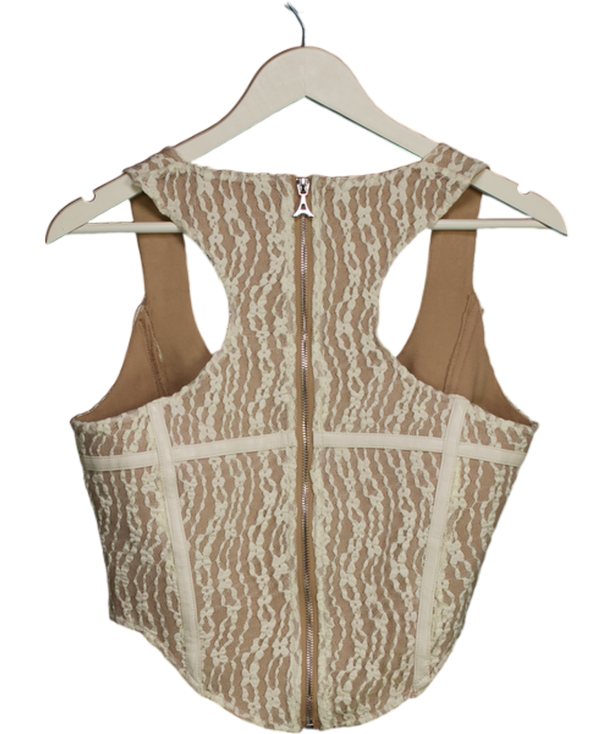 maniere de voir Cream Lace With Leather Corset Top UK 8
