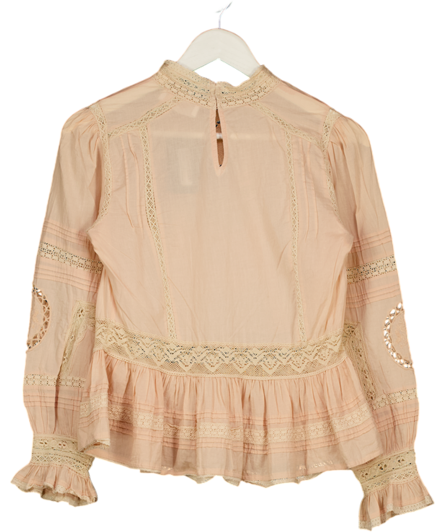 ZARA Peach Pink Embroidered Romantic Shirt UK XS