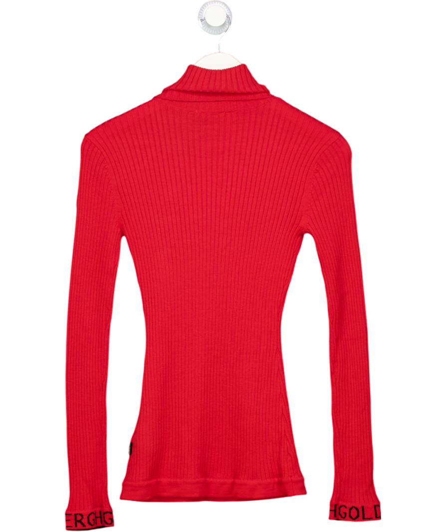 GOLDBERGH Mira Logo Cuff Polo Neck Jumper In Red UK XS