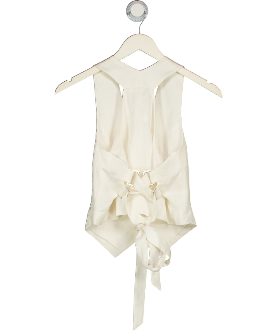 KAREN MILLEN Cream Petite Tailored Viscose Linen Corset Back Waistcoat UK 4