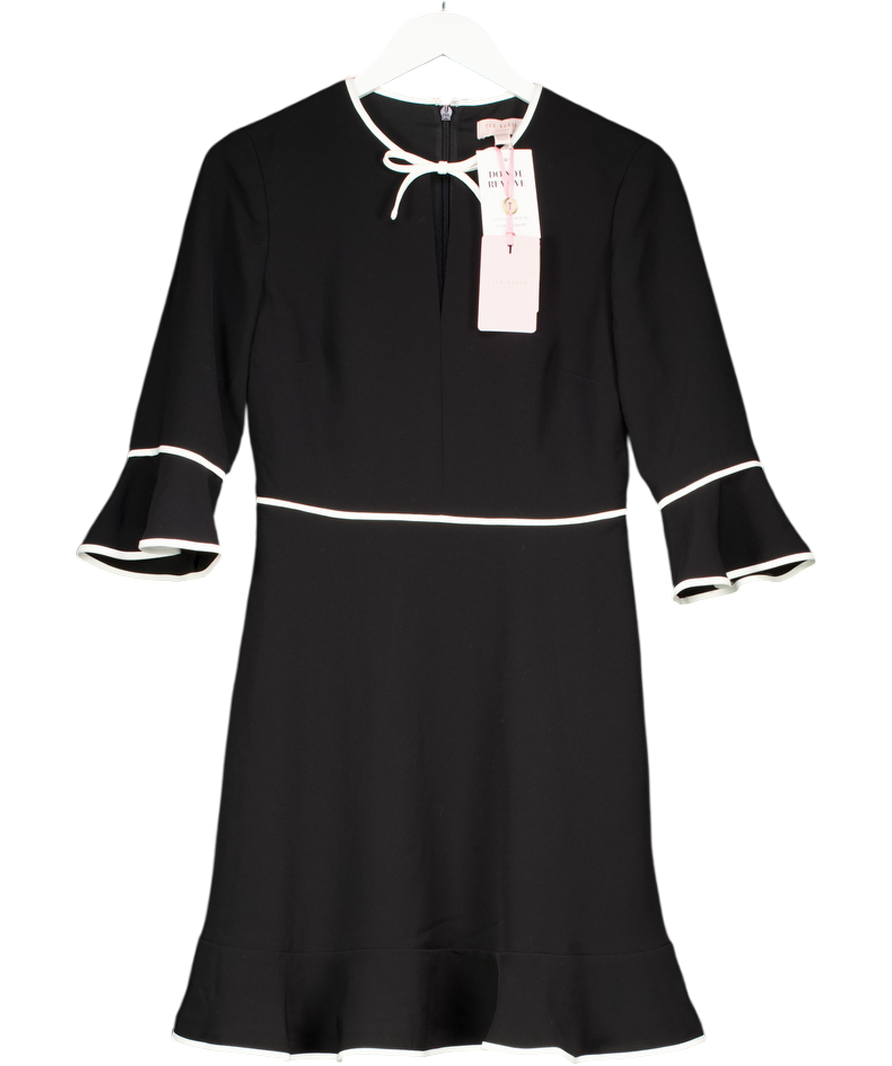 Ted Baker Black / Ivory  Dindy Woven Skater Dress With Bow Binding Sz2 UK 10