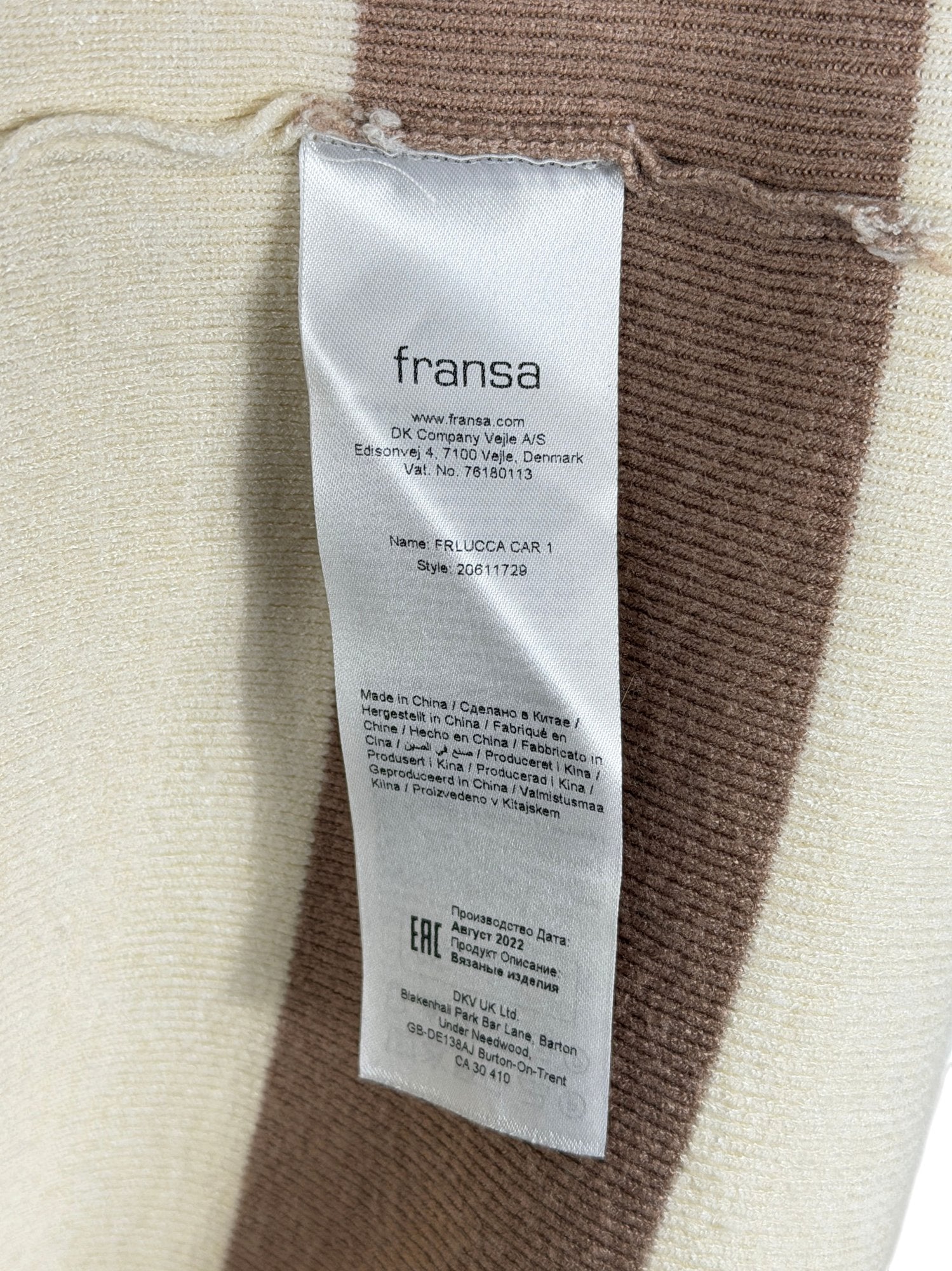 FRANSA Beige Brown FRLUCCA CAR 1 Striped Cardigan UK S