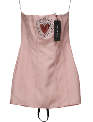 White Fox Pink I Love You Embellished Strapless Mini Dress UK S