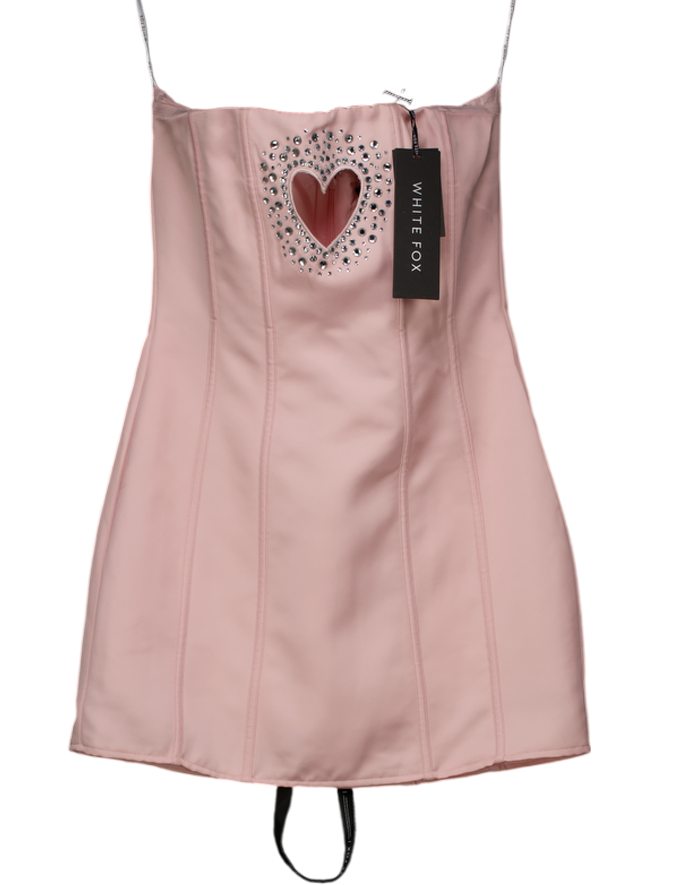 White Fox Pink I Love You Embellished Strapless Mini Dress UK S