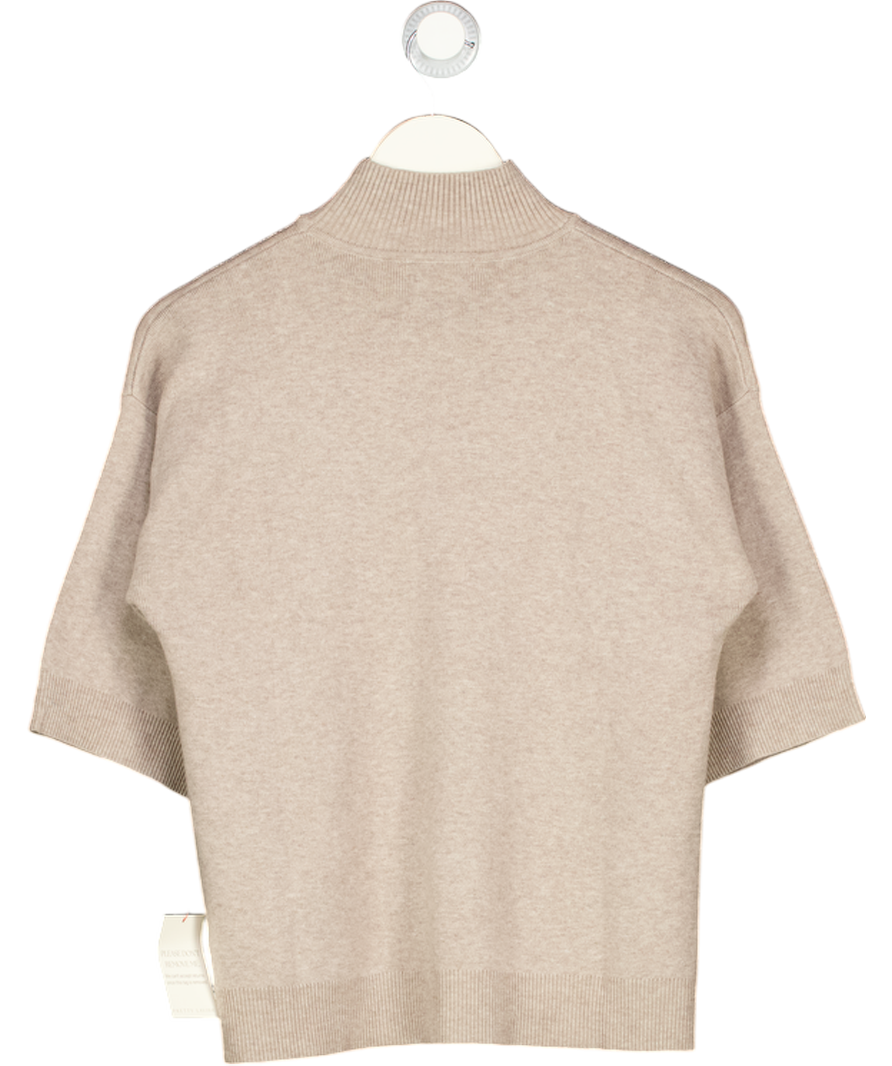 PRETTY LAVISH Beige Carmel 3/4 Sleeve Grown Neck Knit Jumper UK XS