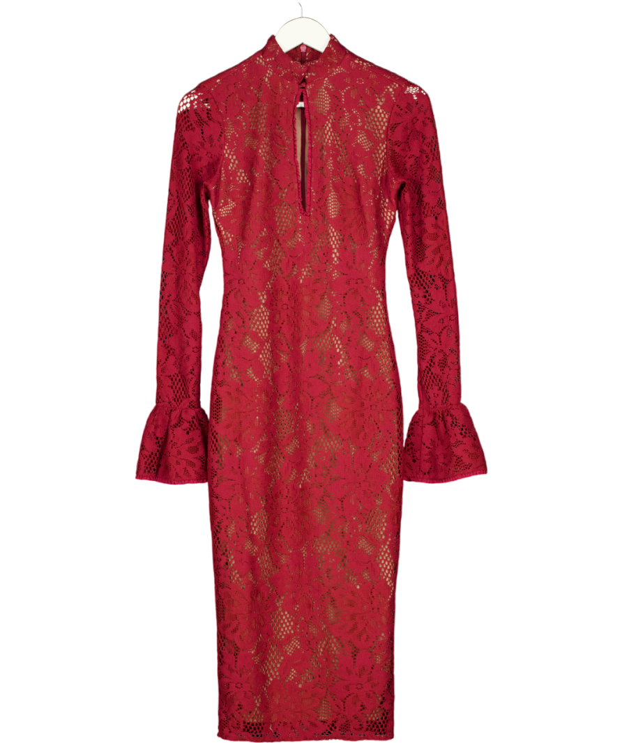 HOUSE OF CB Berry Red Lace Midi Dress UK S Reliked HOUSE OF CB Berry Red Lace Midi Dress UK S Reliked