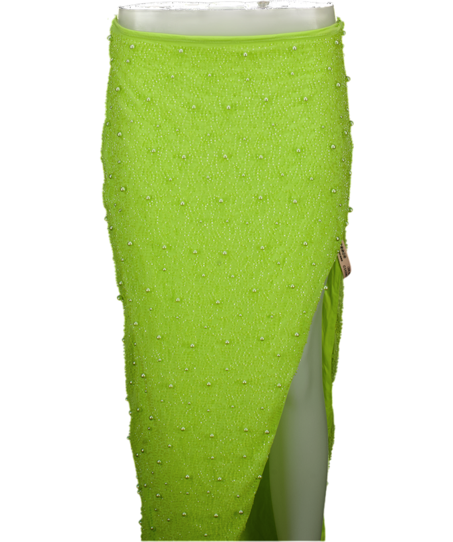 Oh Polly Lime Green Pearl Beaded Embellished Maxi Skirt UK 10