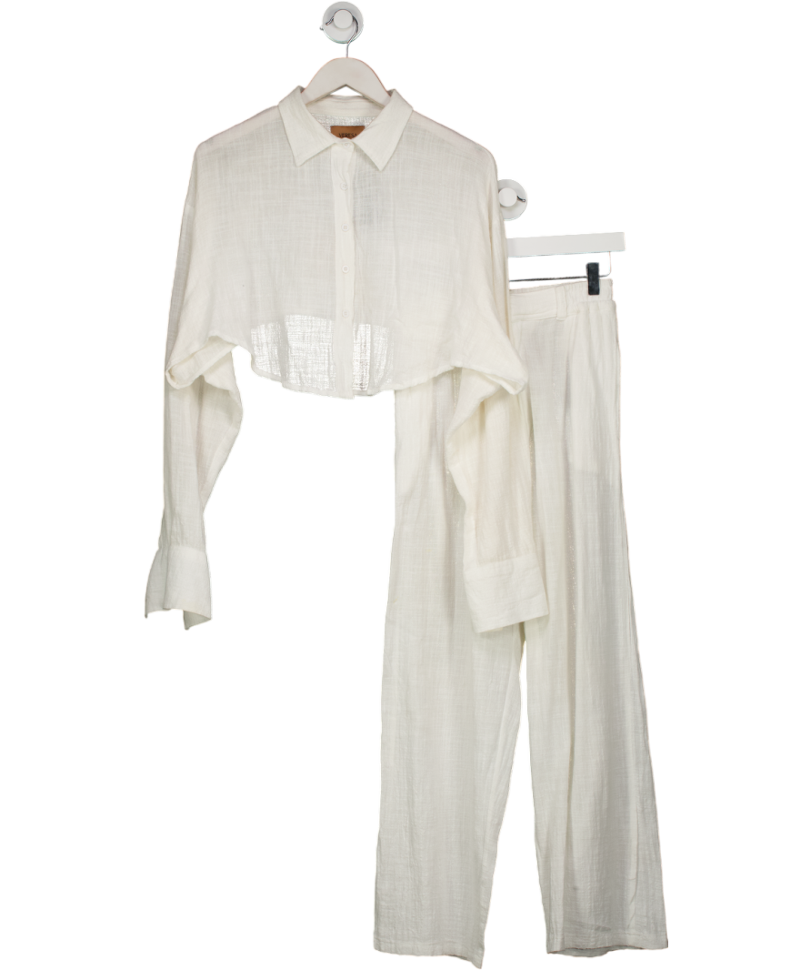 Veresa White Linen Cropped Shirt And Trouser Set UK M