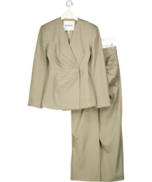 ARRANGE 2-piece Grey Cinched Collarless Pleated Wrap Blazer ( Uk 8) And Maxi Skirt Set (uk 6) In Grey UK XS/S