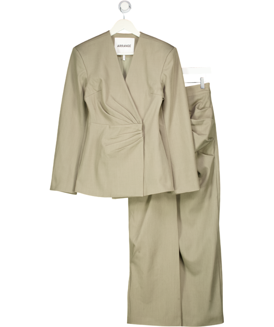 ARRANGE 2-piece Grey Cinched Collarless Pleated Wrap Blazer ( Uk 8) And Maxi Skirt Set (uk 6) In Grey UK XS/S