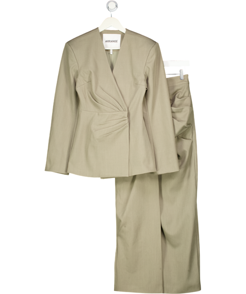 ARRANGE 2-piece Grey Cinched Collarless Pleated Wrap Blazer ( Uk 8) And Maxi Skirt Set (uk 6) In Grey UK XS/S