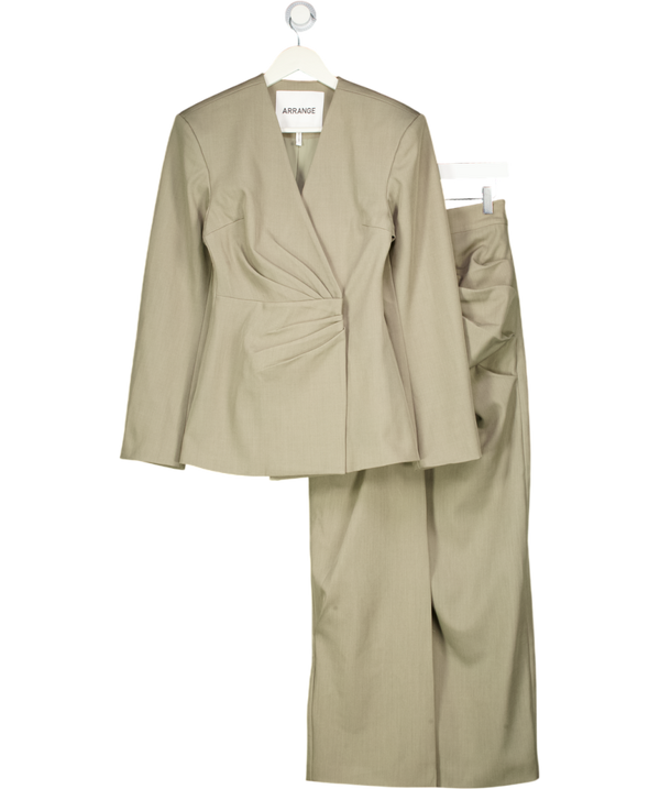 ARRANGE 2-piece Grey Cinched Collarless Pleated Wrap Blazer ( Uk 8) And Maxi Skirt Set (uk 6) In Grey UK XS/S