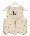 SOSUE Cream Ibiza Cotton Crochet Knit Tie Front Waistcoat Top UK S