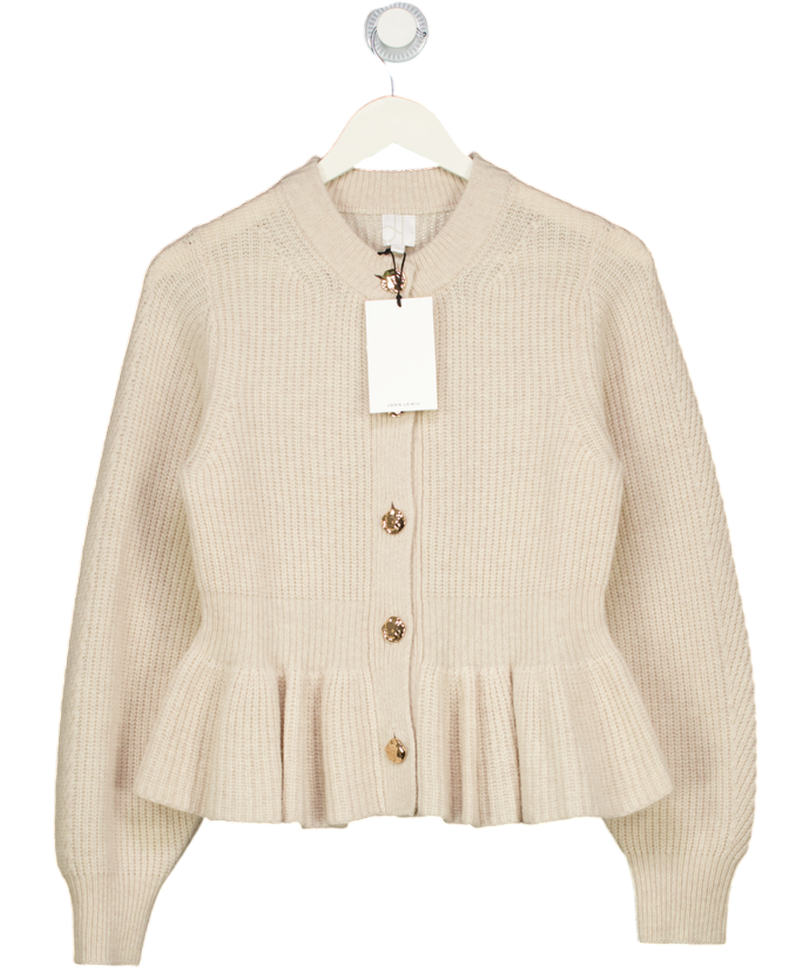 JOHN LEWIS Beige Wool Blend Peplum Cardigan With Gold Button Detailing UK 10
