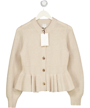 JOHN LEWIS Beige Wool Blend Peplum Cardigan With Gold Button Detailing UK 10