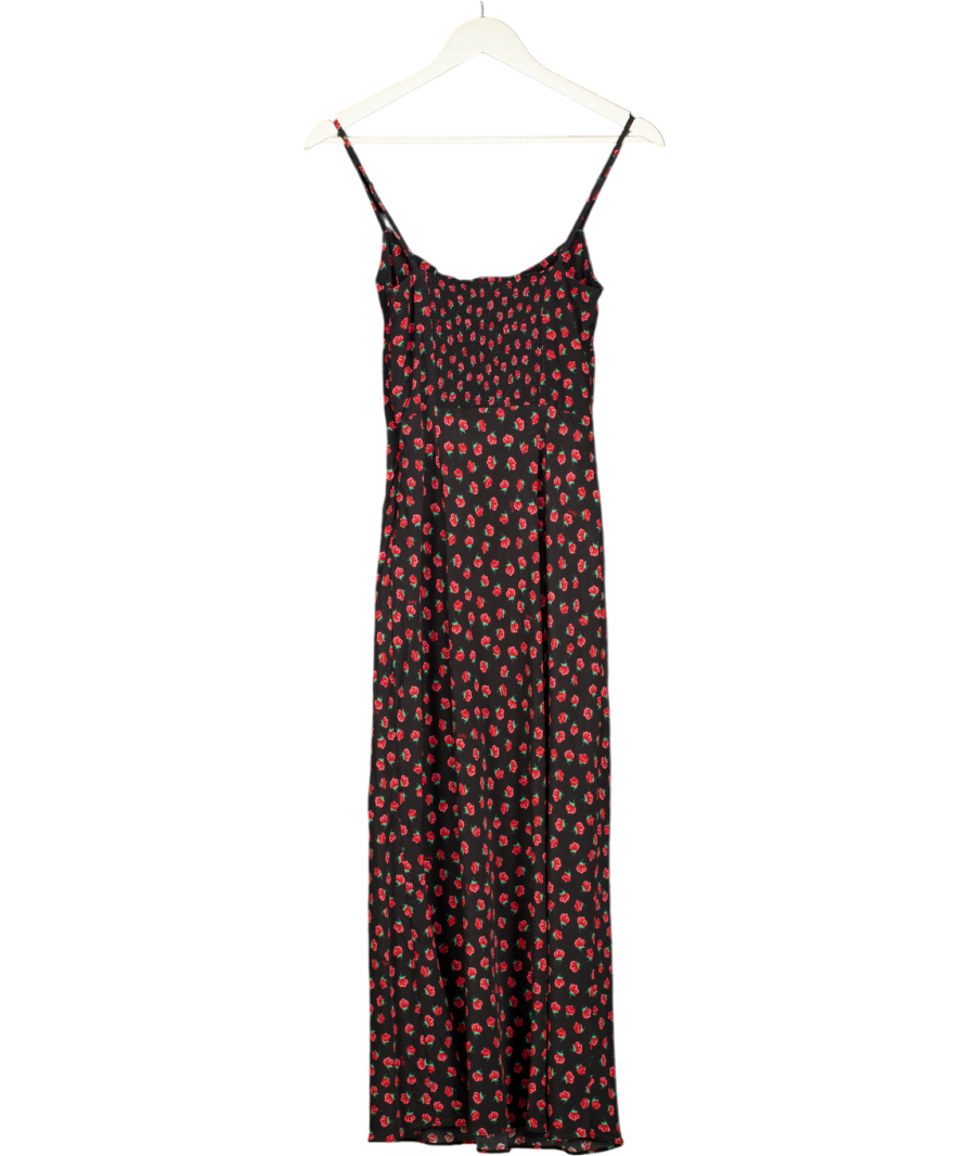 Réalisation Black / Red Rose Print The Alba Midi Dress In Rosalita UK S