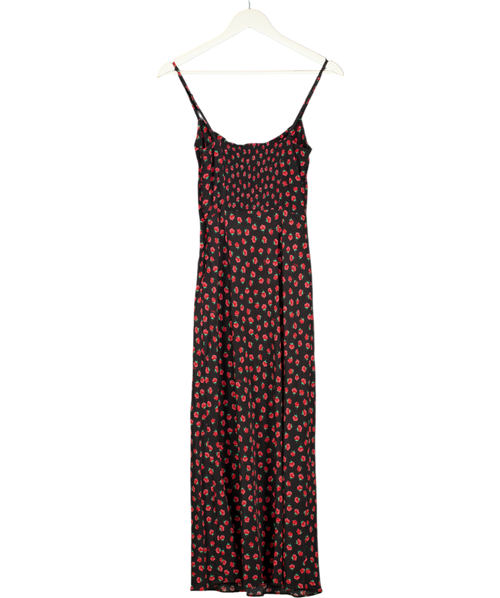 Réalisation Black / Red Rose Print The Alba Midi Dress In Rosalita UK S