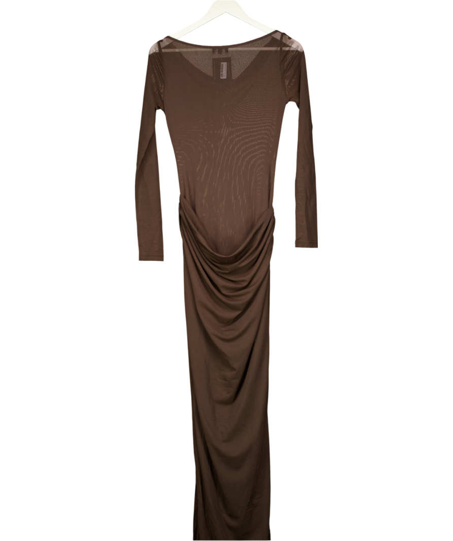 Mars the Label Brown Mesh Long Sleeved Maxi Dress With Waist Draping UK 8