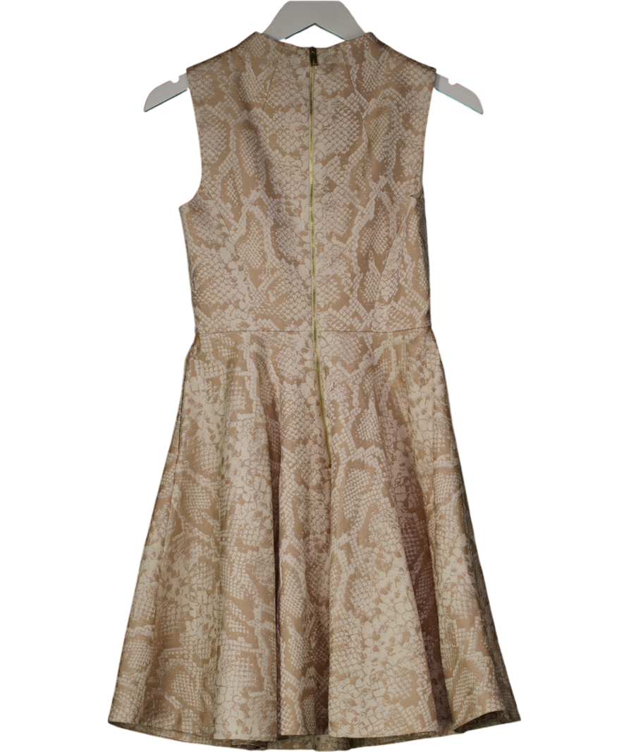 Ted Baker Cream Jacquard Azraa Snake Jacquard High Neck Fit & Flare Dress Sz1 UK 8