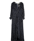 RIXO Meera Chiffon Bohemia Spot Deep Navy Blue Maxi Dress UK 16