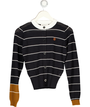 SELFWHO Navy Blue Tencel-cotton Blend Striped Knit Cardigan UK S